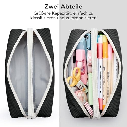 KALIDI Corduroy Pencil Case Pen Bag Large with 2 Compartment Girls School — view 2