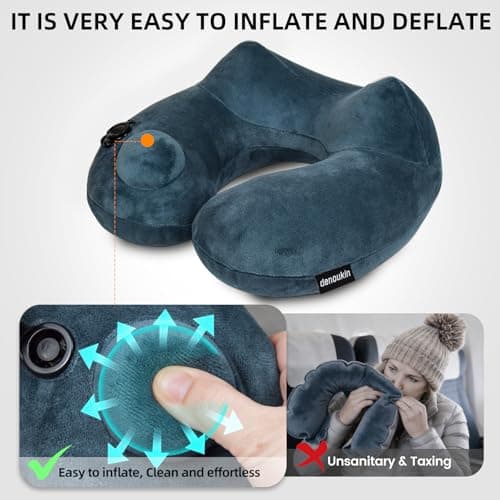 Inflatable Travel Neck Pillow – Soft Velvet Ergonomic U-Shaped Dark Grey — view 6