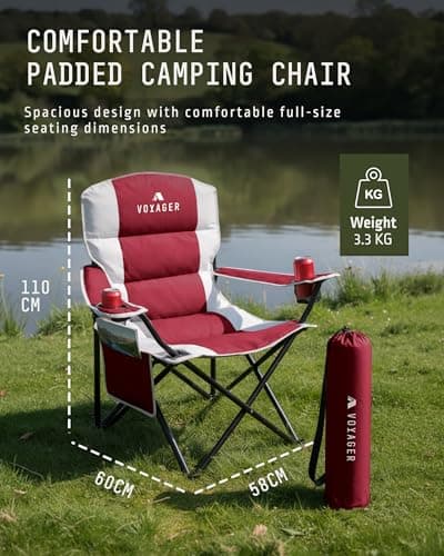 VOYAGER 2 Pack Outdoor Camping Chair Set,120kg Capacity, 3.3kg Per Chair, Waterproof Folding Chairs with Cup Holder & Side Pockets, Portable Chairs for Garden, Fishing, Picnic Camping & Travel Comfort — view 3