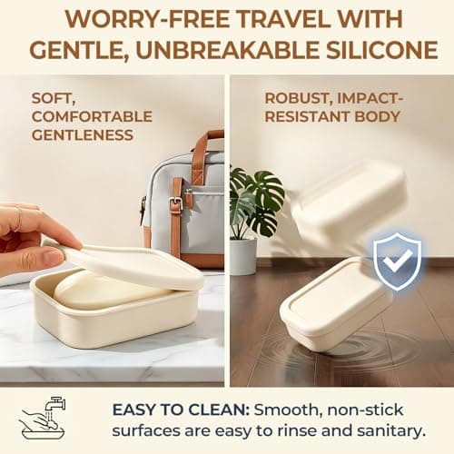 AIMAIAIMAI Enhanced Leak Proof Travel Soap Case, Silicone Soap Container with Draining Layer, Portable Bar Soap Holder for Bathroom, Camping, Gym, Easy to Clean (Off-White) — view 6