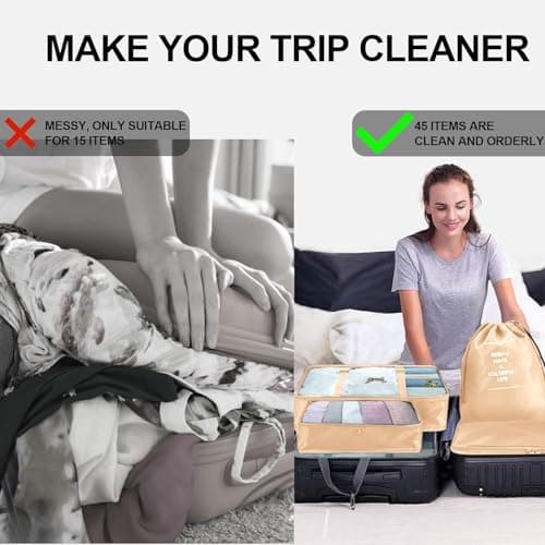 Packing Cubes for Suitcase 8 Pcs Waterproof Travel Cubes Foldable Luggage Storage Bag Lightweight Luggage Packing Organizers Travel Essentials (Sky Blue) — view 4