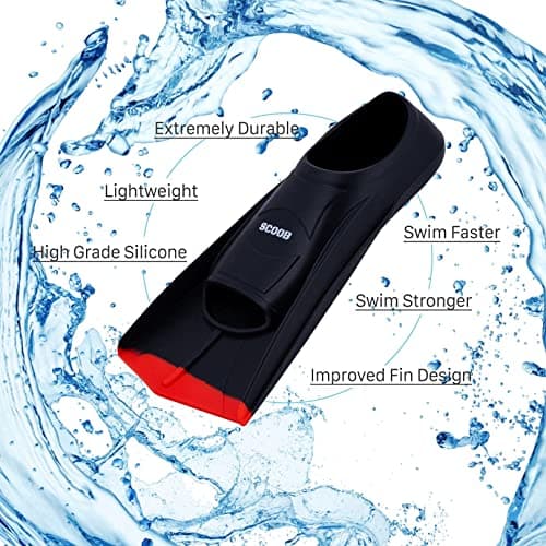 Swimming Training Fins Swim Flippers Travel Size Short Blade For Snorkeling Diving Pool Activities. Open Water Equipment for Men, Women & Children New Bright Colours + Mesh Bag (36-38 M, black-red) — view 5