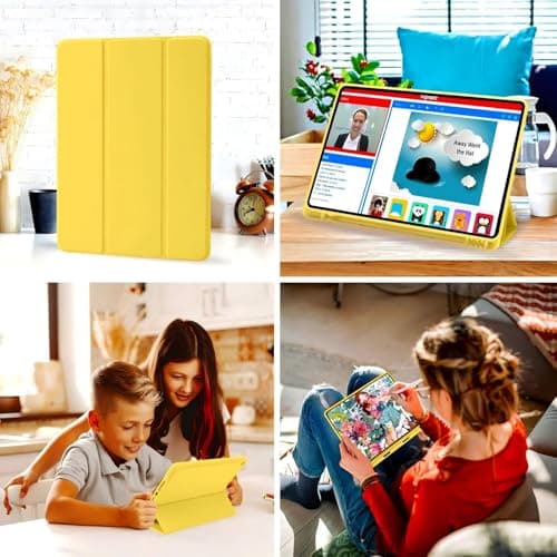 Compatible With iPad 9th/8th/7th Generation, Premium PU Leather + Soft TPU Back Case With Pencil Holder, Auto Sleep/Wake 10.2 Inch Cover 2021/2020/2019 (Yellow) — view 6