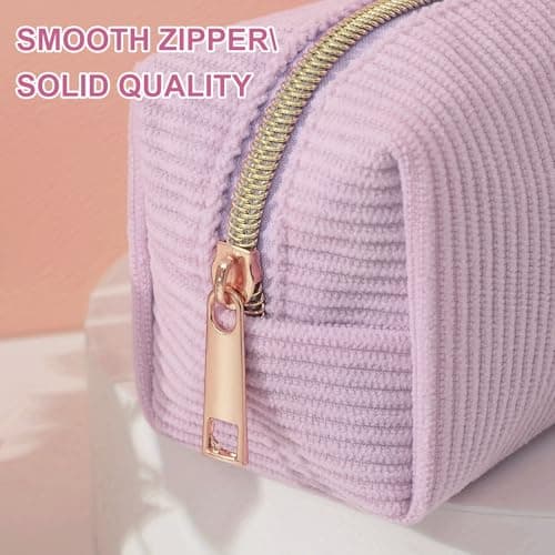 YONEEKSS Corduroy Makeup Bag Small Cosmetic Pouch for Handbag (Purple) — view 4
