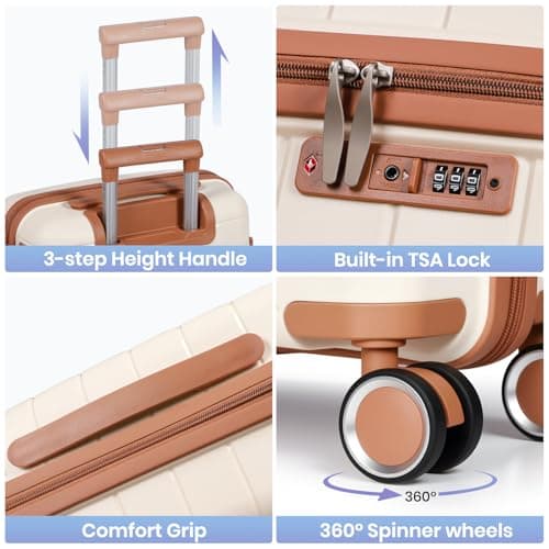 H.yeed 3 Piece Suitcase Set PP Hard Shell Luggage Set Lightweight Carry on Travel Hand Luggage with Spinner Wheels & TSA Lock 20" 24" 28" (Beige, 3 pcs Set) — view 5