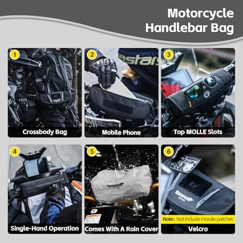 Rhinowalk Motorcycle Handlebar Bag 2L Handle Pouch with Rain Cover & Shoulder Strap, Fits ADV Enduro Touring Motorbikes — view 6