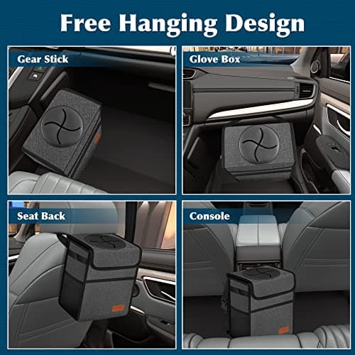Leak Proof Car Trash Bag Waterproof Garbage Can with Lid for SUV Front Seat Multipurpose Car Hanging for Headrest Collapsible and Portable with Storage Mesh Pocket, Charcoal Gray — view 6