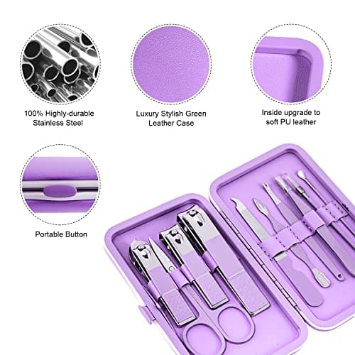 Manicure Set 10pcs Professional Nail Clippers Kit, Purple — view 6
