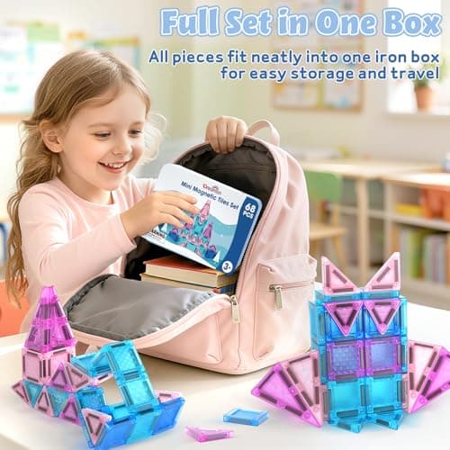 Dreamon 68 PCS Mini Magnetic Tiles Set Travel Magnetic Tiles for Kids with Tin Box Magnetics Blocks Building Toy Christmas Birthday Gift Girls Boys Age 3 4 5 Years — view 6