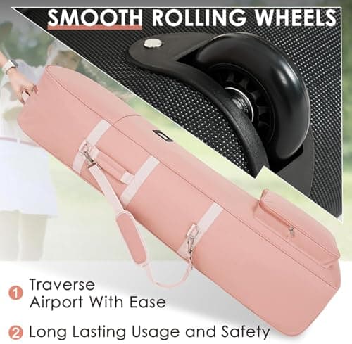 Golf Travel Bags with Wheels, 1200D Heavy Duty Oxford Wear-Resistant with Extra Storage Bag, Lightweight & Portable Golf Club Travel Cover for Airlines Easy Storage，Pink：Shoulder — view 4