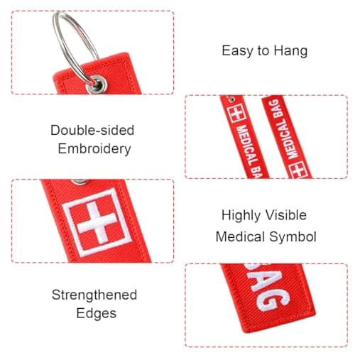 4PCS Medical Alert Bag Tag Double-Sided Medical Equipment Red Keychains Label Reusable Durable Luggage ID Tags for Backpacks Purse Travel — view 4