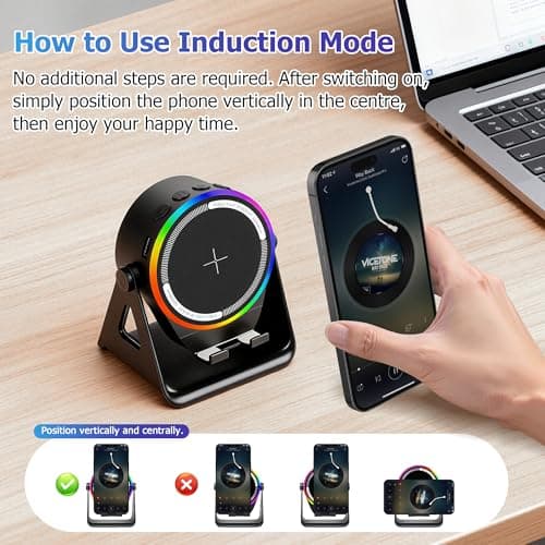 Wireless Induction Speaker, 4-in-1 Portable Bluetooth Speaker (Black) — view 4