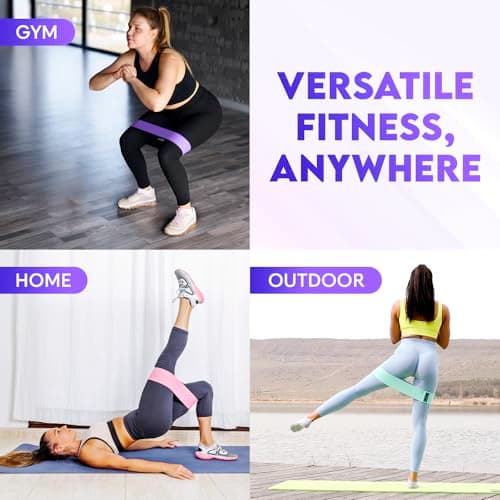 Wide Fabric Resistance Bands for Working Out - 3 Strength Level Non-Slip Exercise Booty Bands for Women & Men - Comes with a Bag and Tape Measure - For Home Gym, Yoga, Pilates - Purple — view 5