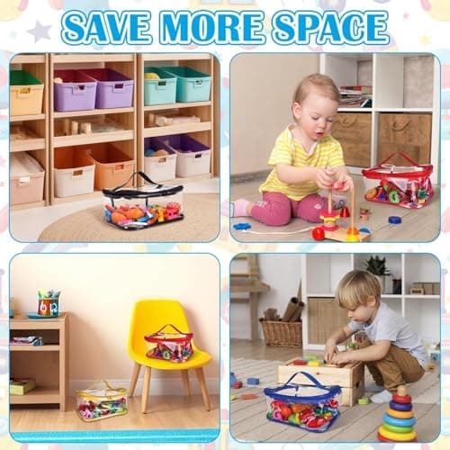 4 Pcs Clear PVC Toy Storage Bags with Handles 9.1x6.7x3.9 Inch Travel Toiletry Bags Waterproof Toy Storage Organizer Pouch with Zipper, Toys Board Game Storage Container for Building Blocks Puzzle — view 6