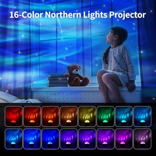 Fokky Rechargeable Aurora Projector Lamp, Northern Lights Projector with 16 Colors, 7 Brightness Sensory Lights with Remote Control, Portable Galaxy Night Light for Bedroom Decor, Kids, Adults — view 2