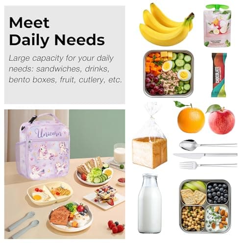 Clastyle Insulated Kids Lunch Bag with Bottle Holder Unicorn Lunch Box — view 4