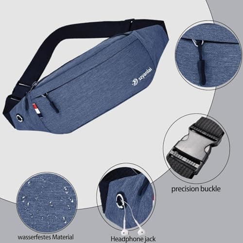 Bum Bag for Ladies Women Men Girls Bumbags Waist Fanny Pack with Headphone Jack and Adjustable Belt for Sport Running Hiking for Men Women (Blue) — view 4