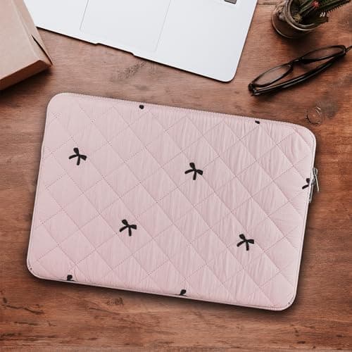 BAAGOAZ 13-14 Inch Laptop Sleeve MacBook Case with Embroidered Bows, Pink — view 5