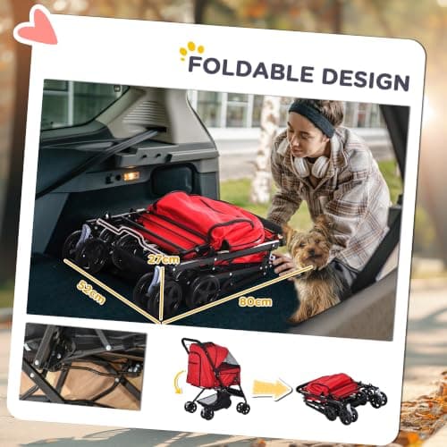 PawHut Dog Stroller with Reversible Handle for Small Dogs Red — view 5