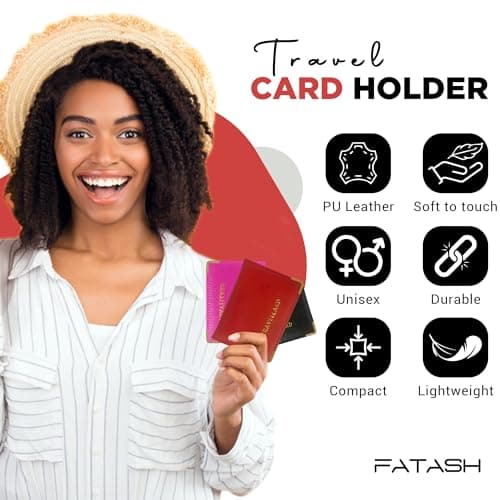FATASH Travel Card Holder, PU Leather Oyster Card Cover, Bus Pass, Rail Ticket, Photo ID Wallet with 4 Pockets, Compact & Slim Unisex RFID Blocking Credit Card Case for Men, Women & Kids - Red — view 3