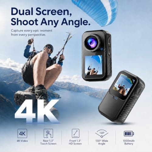 SOPPY 4K Magnetic Action Camera, Wearable Camera with Dual Touch Screens — view 2