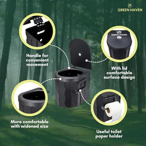 Green Haven Foldable Camping Toilet – Portable Loo for Adults with 6L Washable Basket & Built-in Roll Holder – Travel Toilet for Caravan, Festival, Outdoor, Indoor Emergency Use — view 5