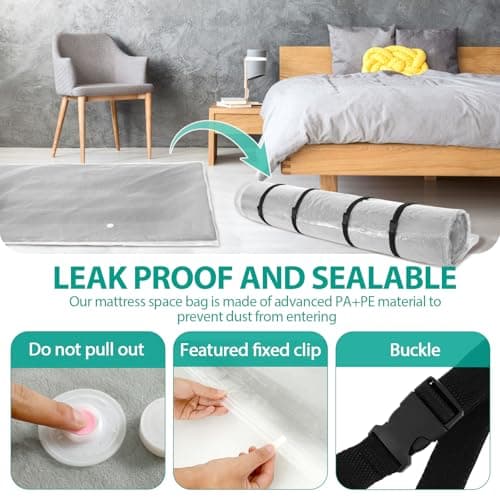 Mattress Vacuum Bags for Moving Extra Large Vacuum Storage Bags with Straps Leakproof Vacuum Seal Bag for Memory Foam or Latex Mattress Space Saver Mattress Compression and Storage 130x240cm — view 6
