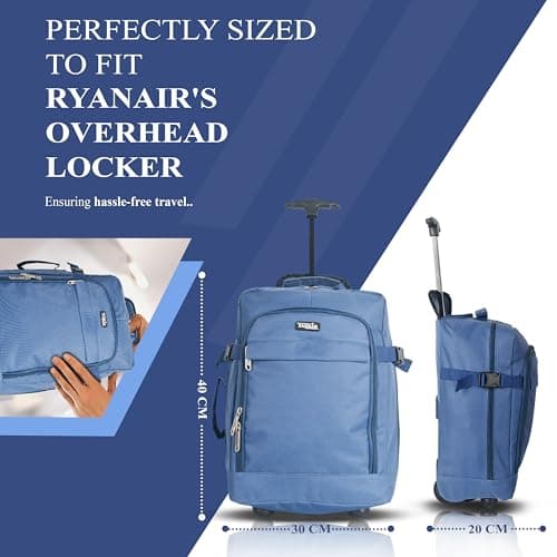 ZAHRAB 40x30x20cm for Ryanair Wizz Air, Underseat Bag Lightweight Hand Luggage Cabin Bag Trolley with Wheels Flight Bags Suit Case (Blue) — view 2