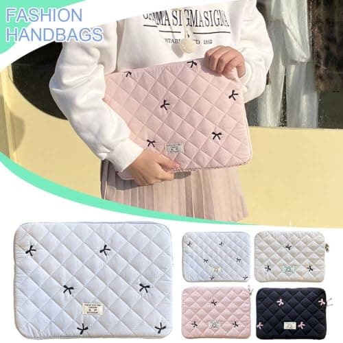 jingyuKJ Puffy Laptop Sleeve Bow Quilted Laptop Carrying Case Puffer Padded Laptop Sleeve Portable Puffy Carrying Laptop Case for Computer 11/13/15Inch — view 4
