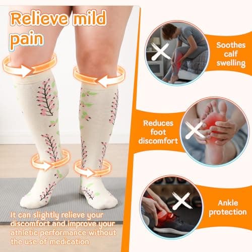 Zuimei 3 Pairs Wide Calf Compression Socks for Women Plus Size Ladies Compression Flight Socks Comfortable and Supportive for Flight Travel Pregnancy Nurses 20-30 mmHg 3XL — view 6