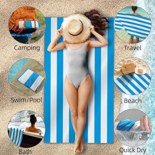 CNMTCCO Large Beach Towel for Adults with Bag - Quick Dry Microfibre - 100% Recycled Towel - Sand Free, Lightweight, Compact (160x90cm, 63x35in) (Light Blue) — view 3