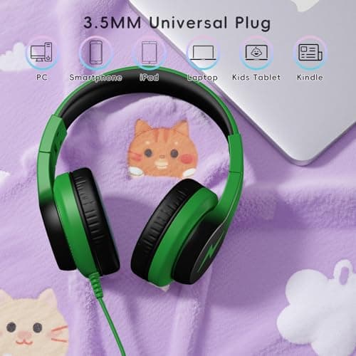 Candy Bila Wired Over-Ear Kids Headphones for School, Black to Green — view 4