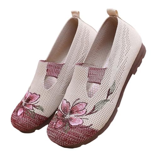 Travel Slippers Women Foldable Womens Slip On Trainers Casual Non-Slip Low Top Solid Color Sneakers Soft Sole Running Shoes Breathable Mesh Orthopedic Shoe Items Under 5 pounds Red 6