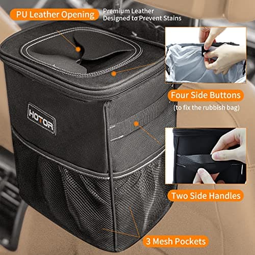 HOTOR Car Trash Bin, Compact Waterproof Organizer, 2-Gallon, Black — view 5
