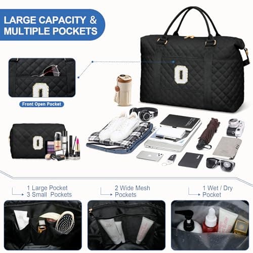 CLOUDWINGS Personalized Gifts for Teen Girl Initial Travel Duffle Bag, Black, 19" x 8.5" x 12.5", O — view 6
