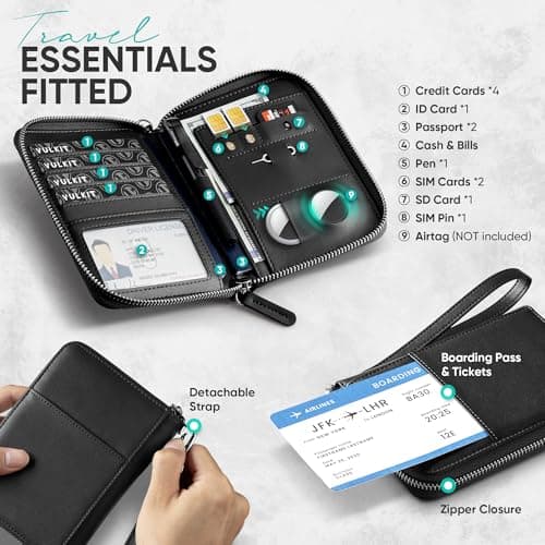 VULKIT Passport Holder Travel Wallet with AirTag Holder RFID Blocking Leather Document Airplane Holiday Essentials Organiser Bag — view 3