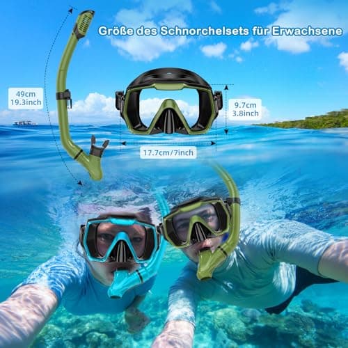 Honlanor Snorkel Set Adults Snorkeling Gear Anti-Leak and Anti-Fog Tempered Glass Lens Panoramic View Swim Mask Dry Top Snorkel Kit for Snorkeling Scuba Diving Swimming Travel with Carry Bag — view 2