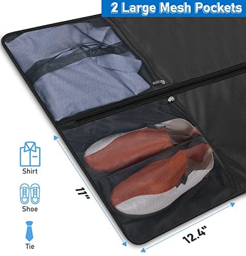 MISSLO 43" Heavy Duty Suit Bag Cover for Travel 6" Gusseted Suit Carriers for Men Women with 4 Handles and Pockets Hanging Garment Bag for Shirts, Coats, Dresses, Clothes — view 6