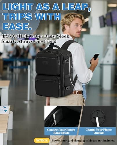 LYNXCHER Ryanair Cabin Bags 40x30x20 Underseat 24L Laptop Carry On Backpack for Travel Work Fits easyJet Eurowings Wizz Air Black — view 6