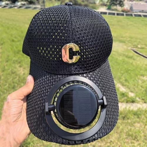 Sun Protection Cap with Solar Fan, Breathable Mesh Brim for Outdoor Couples,Solar-Powered Fan | Breathable mesh | Extended Brim | Sunscreen Shade for Summer Hiking & Travel Black — view 2