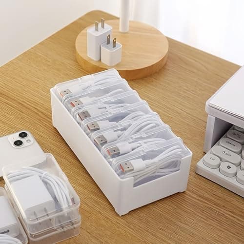 Keqeeo 7 Case Cable Storage Box with Cable Straps and Label Stickers, Travel Cord Organizer for Charging Cables, USB Wires, Earphones – Drawer Organization for Home & Office (7 Cases + 7 Cable Straps) — view 4
