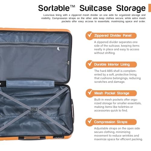 Aerostar 20” Lightweight Small Hard Suitcase Cabin Hand Luggage 4 Spinner Wheels Carry On 55x35x20 | Accepted on All Airlines easyjet, RyanAir, British Airways, Emirates & More (Orange, 35 Litre) — view 6