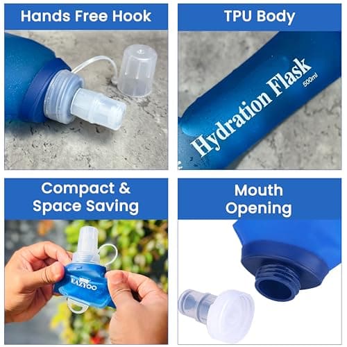 Soft Flask 500ml | Collapsible Running Water Bottle | Lightweight Hydration Flask for Hiking, Gym, Winter Camping and Outdoor Travel, Fold Up Hydrapak, BPA Free – Blue 1pcs — view 6