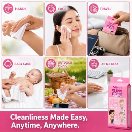 Big Dealz Super Mini Travel Wet Wipes, Sensitive, 8 Pack (64 Wipes), Pink — view 6