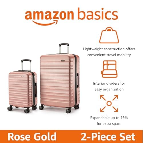 Amazon Basics Hard Shell Luggage Set (Small + Large) - Expandable ABS Travel Luggage with 4 Double Spinner Wheels - Scratch Resistant and Lightweight Construction - Rose Gold — view 2