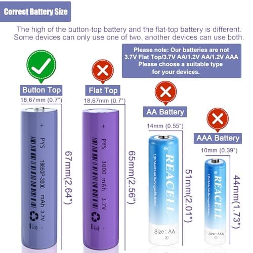 3.7V Rechargeable Battery REACELL 3000mAh Large Capacity Button Top NiMH Batteries with Case, Perfect for Flashlight,Small Fan,Camera,Doorbell,Headlamp (4 pack+box) — view 2