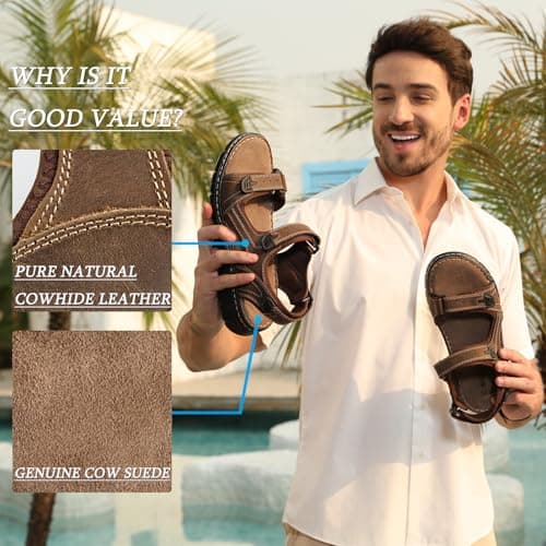 7STROBBS Wide Fit Mens Sandals, Real Leather Walking Sandals for Men, Open Toed Sports Outdoor Sandal with Adjustable Strap for Summer, Holidays, Beach, Hiking, Boating, Towns, Light Brown UK 9 — view 4