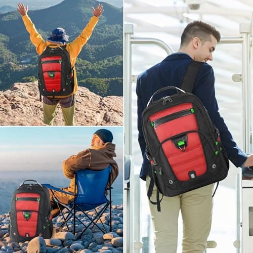 Z-MGKISS Extra Large Travel Laptop Backpack, 52L Water Resistant Computer Backpack, TSA Approved Business Bag for Men Women Teacher, Heavy Duty Backpack Fits 17.3 Inch Laptop & Notebook, Red — view 5