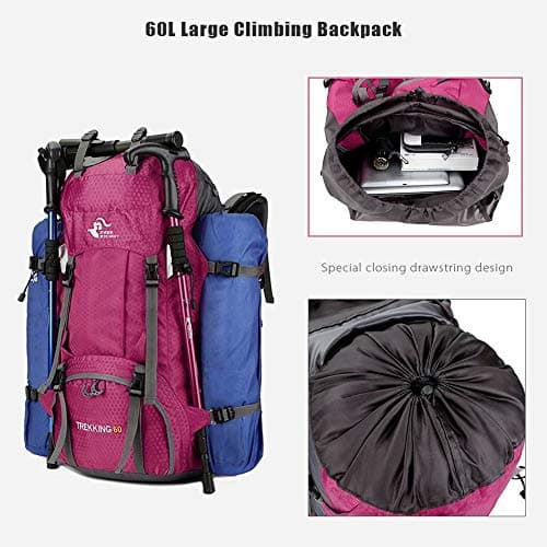 60L Waterproof Ultra Lightweight Packable Climbing Fishing Traveling Backpack Hiking Daypack,Backpack,Handy Foldable Camping Outdoor Backpack Bag with a Rain Cover (Rose Red) — view 5