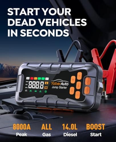 27000mAh Jump Starter Power Pack with Air Compressor 160PSI, Car Battery Booster Jump Starter (All Gas/14L Diesel/Hybrid) with Tire Repair Kit, Hook Stone, Tow Rope,Gloves, 2000 Lumen — view 2